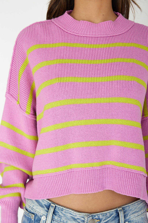 Fly High Drop Shoulder Knit Sweater Stripe Purple