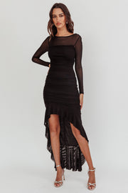 Jozelle Long Sleeve Ruched Maxi Dress Black
