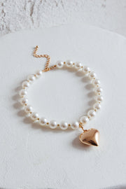 Kerri Large Heart Pearl Necklace Gold