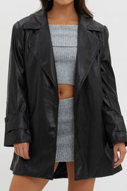 Casanova Girl Faux Leather Trench Coat Jacket Black