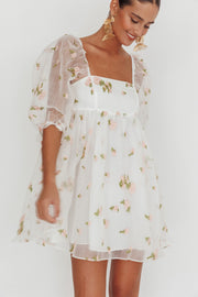 Helen Floral Organza Mini Dress White Pink