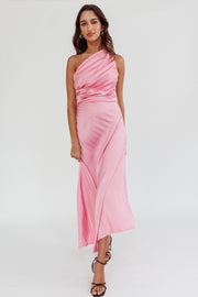 Scarlett One-Shoulder Pleat Maxi Dress Pink