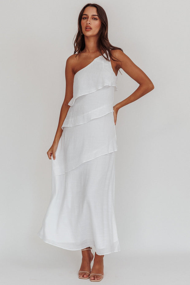 Delwyn One-Shoulder Maxi Dress White